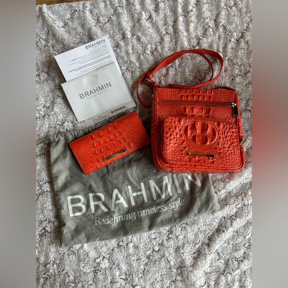 Brahmin Melbourne Croc-Embossed Tilda Crossbody Bag & Wallet Set Pimento Color - Picture 2 of 8